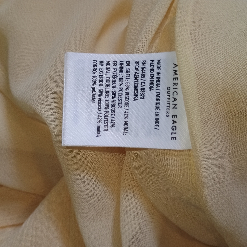 American Eagle Butter Yellow Gauze Mini‎ Dress Small Tiered Lined Boho... - Picture 10 of 11